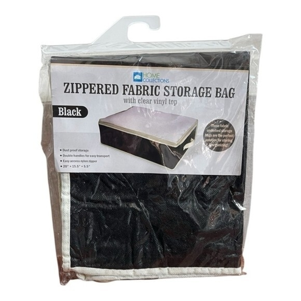 HOME COLLECTIONS Underbed Zippered Fabric Storage Bag Black 20"×15.5"×5.5" NIP